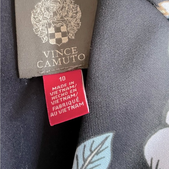 Vince Camuto Floral Navy Blue White Puff Sleeve Sheath Dress Size M 10 - Picture 3 of 15